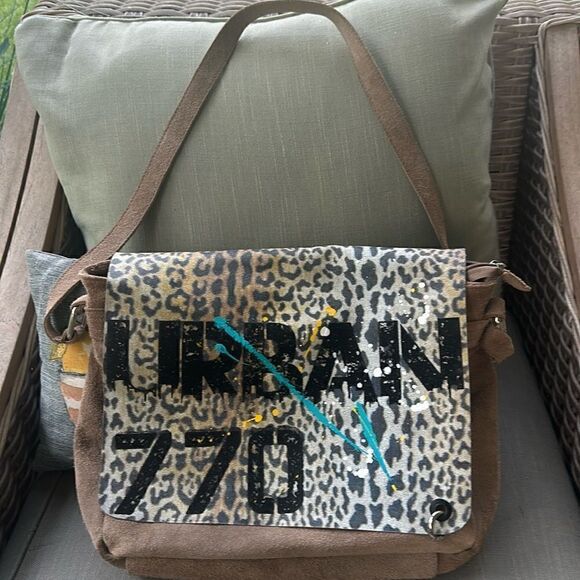 Crazy Lou Paris Graphic Suede Messenger Bag - Picture 1 of 9